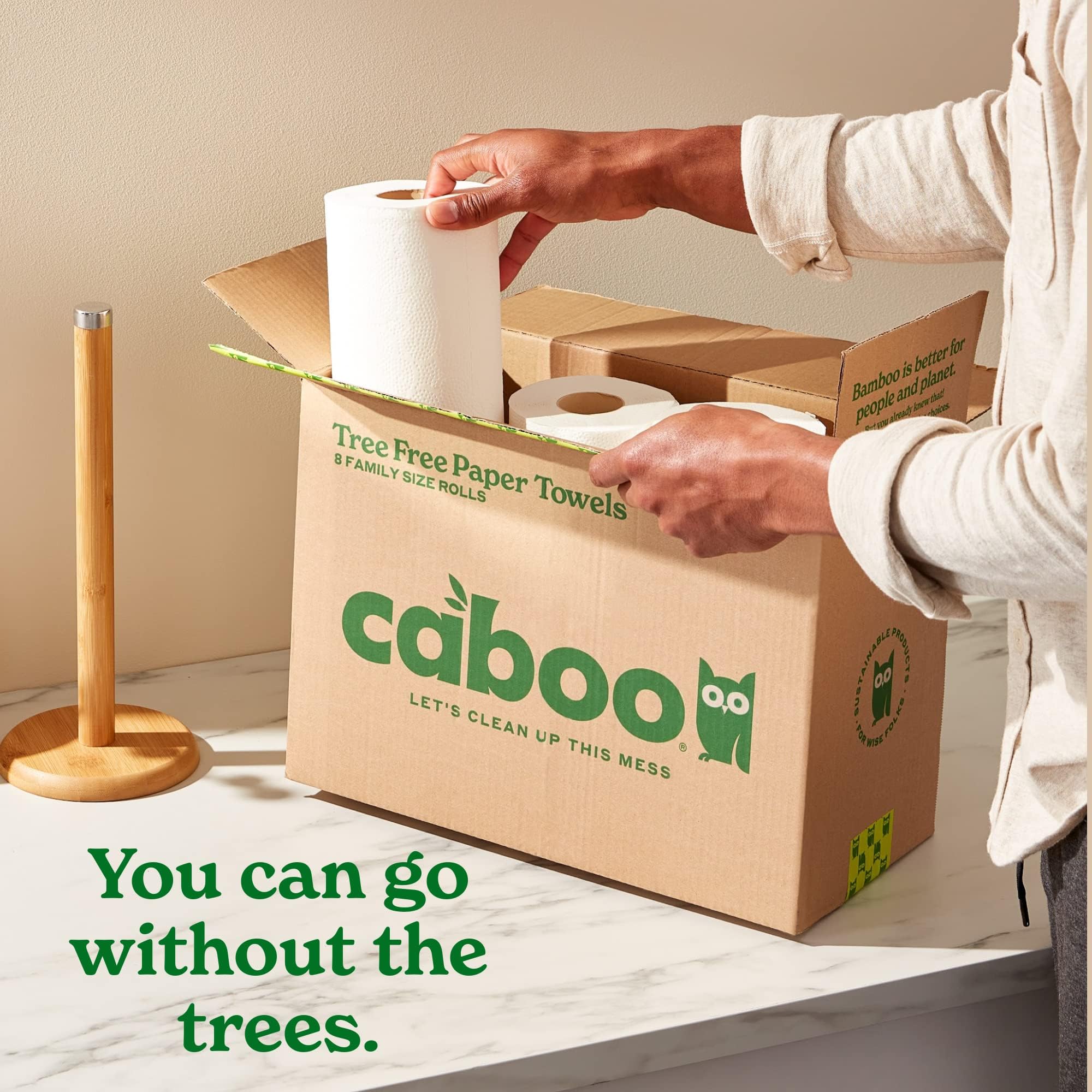 Caboo Tree Free Paper Towels, 8 Rolls, Earth Friendly Sustainable Kitchen Paper Towels With Strong 2 Ply